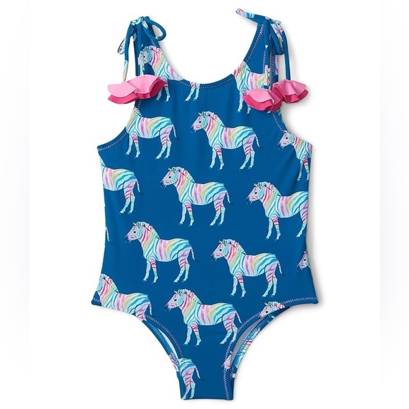 Hatley Rainbow Zebra One Piece Swimsuit tie Shoulder Bow scoop back girls - Picture 1 of 9